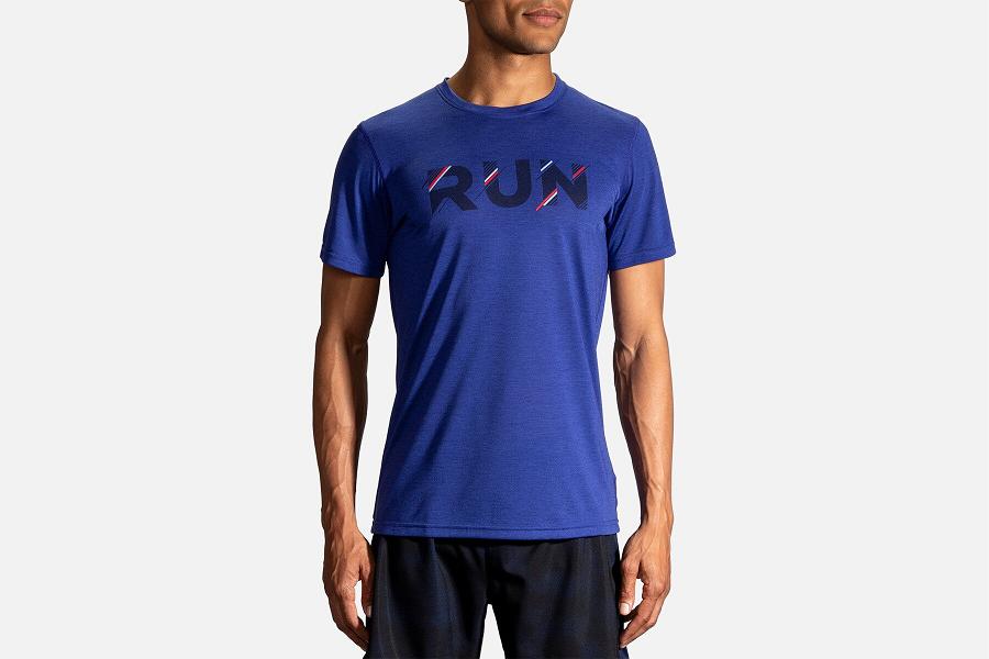 Brooks Distance Men T-Shirts & Running Tee Blue YWO589634